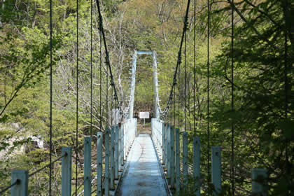 須田貝ダム下の堤防付近の吊り橋